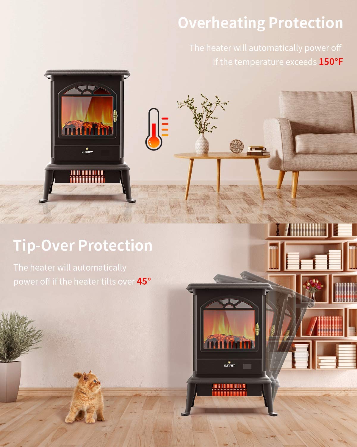 KUPPET Electric Fireplace Freestanding Stove 1000 W / 1500 W Portable  Interior Heating with 3-Sided Fire, Child Safety, Large LED Display, Timer  : Amazon.co.uk: Large Appliances