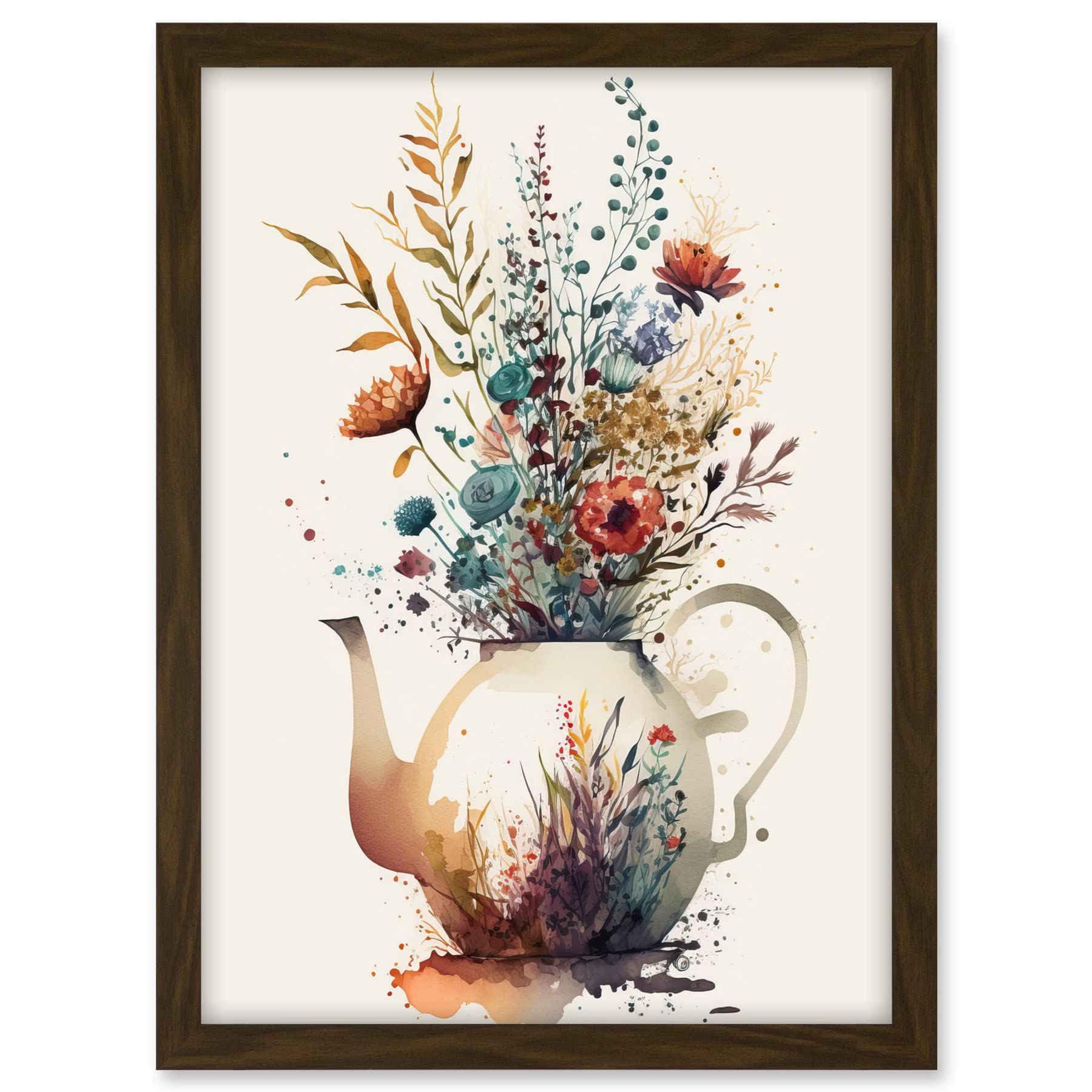 Artery8 Wildflower Bouquet Teapot Vase with Floral Design Artwork Framed A3 Wall Art Print