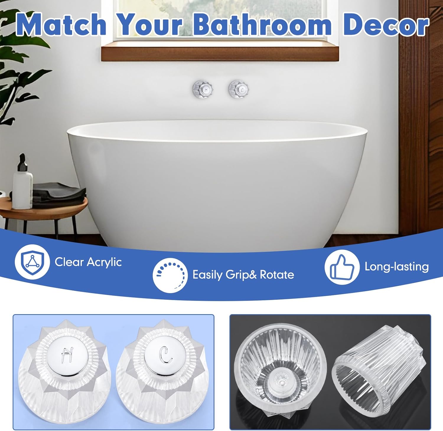 Premium Shower Faucet Knob Replacement,Compatible with 88262 Price Pfister Contessa, Universal Clear Acrylic Plastic Hot/Cold Shower Faucet Handle,Easy Installation