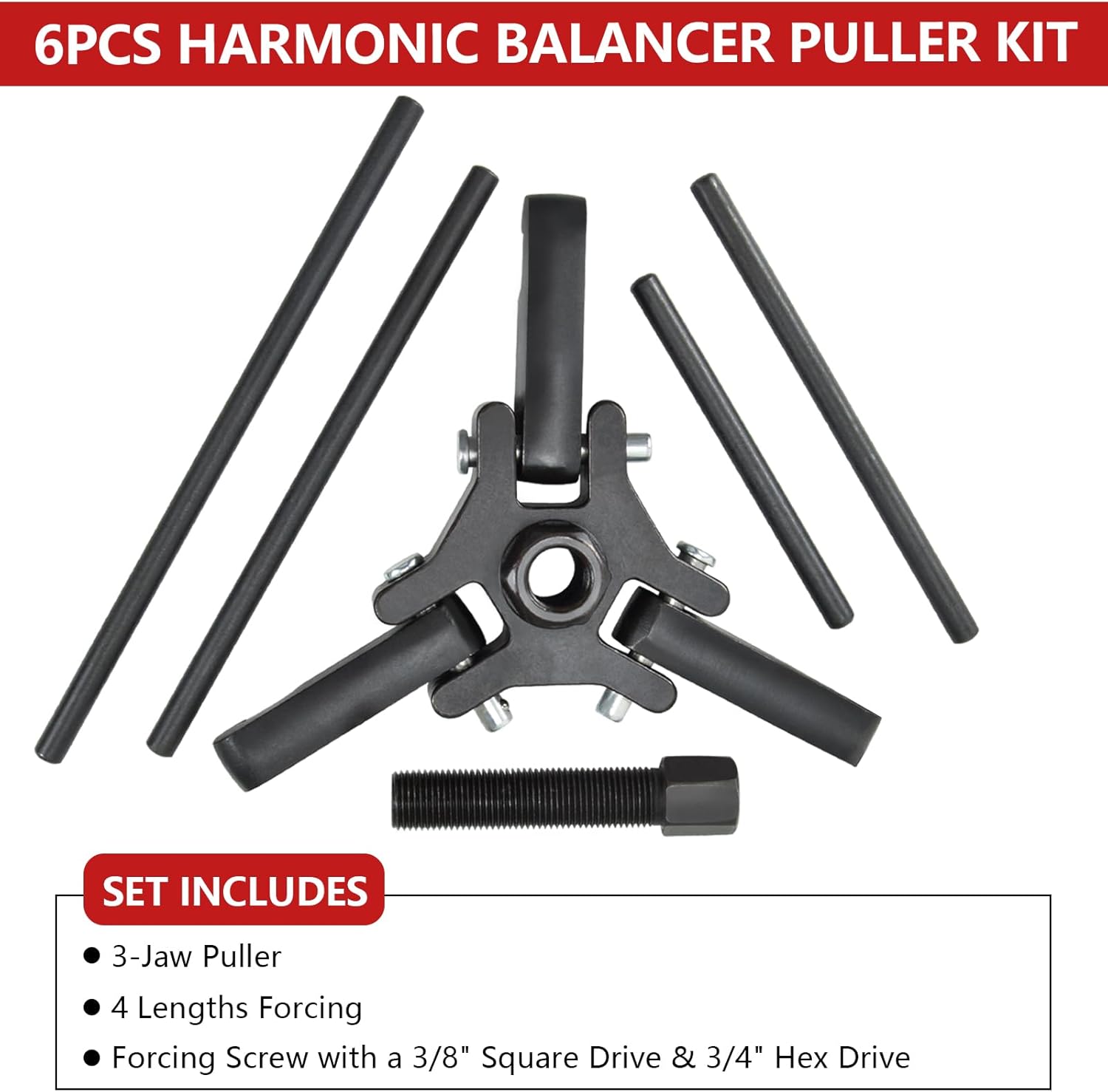 Harmonic Balancer Puller Kit,Harmonic Balancer Damper Pulley Remove Extractor Kit, Adjustable3-Jaw Puller Set for Removing Harmonic Dampers & Balancers