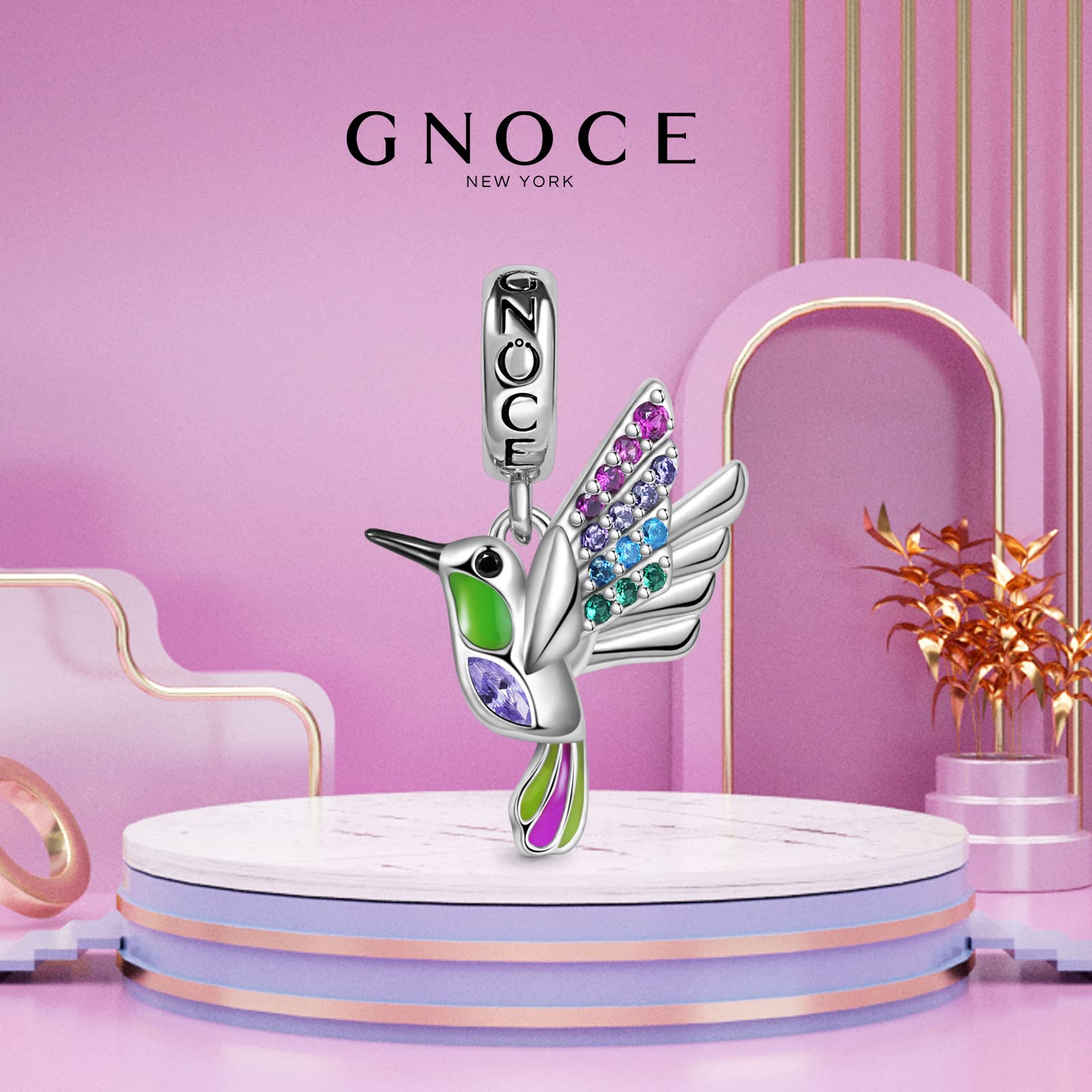GNOCE Ciondolo Fiore/Pianta Charms Argento Sterling 925 Ciondola Colibrì Charm Bead Fit Bracciale/Collana per Donne Ragazze Figlia