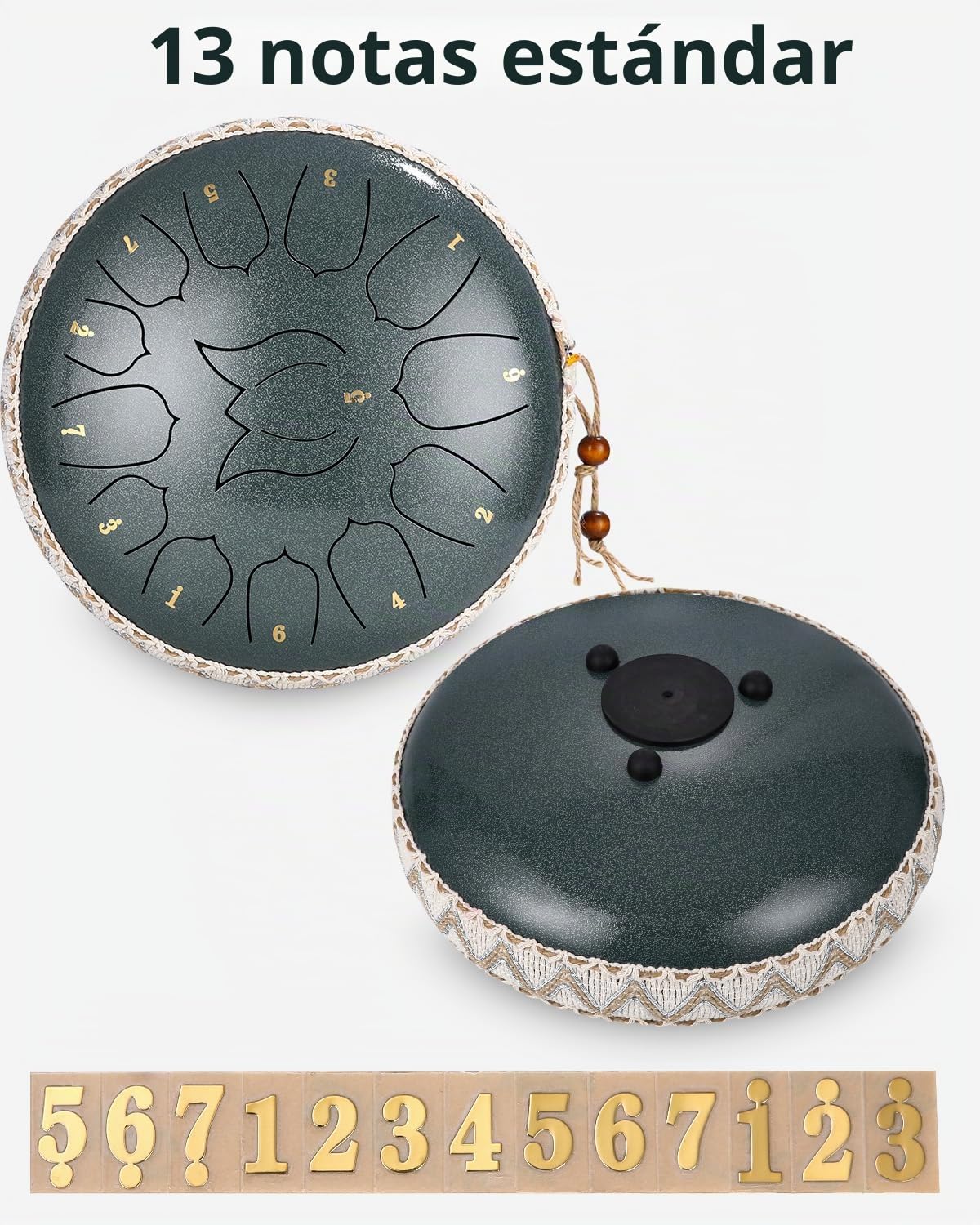 heuchaey Tambor de Lengua de Acero 12' 13 Notas,Tambor Handpan Instrumento de percusión de Acero Tambor de Mano con Bolsa de Transporte Mazas y Soporte de Mazo para Yoga,Meditación,Alivia el Estrés