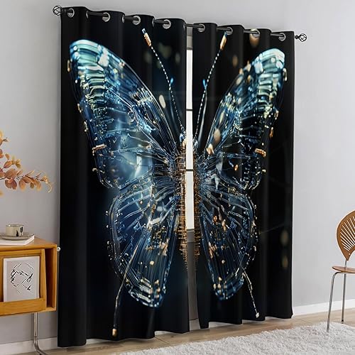 Miniatura 3 de Cyberpunk - Cortinas de ventana mecánicas de mariposa, cortinas opacas con protección de privacidad Cyberpunk, juego de 2 paneles de cortinas de