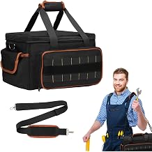 17 Inch Heavy Duty Tool Bags for Men Women, 28 Pockets Portable Tool Bag with Adjustable Shoulder Strap, Wide Mouth Tool Bag Organizer for Electricians Mechanics Carpenters