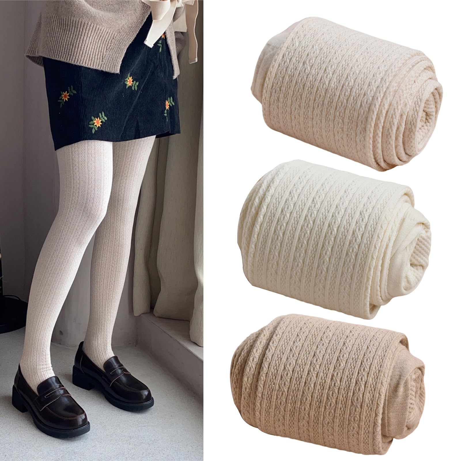 Verdickte Baumwoll Leggings, hochelastische Winter Strumpfhose, Zopfmuster, strukturiertes Design, weiche, warme Thermo Strumpfhose für Damen, dicke Baumwoll Thermo