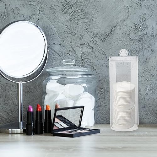 Miniatura 3 de Soporte redondo de algodón, 2 piezas, caja de almacenamiento de hisopos de algodón acrílico, soporte transparente para cosméticos, dispensador de