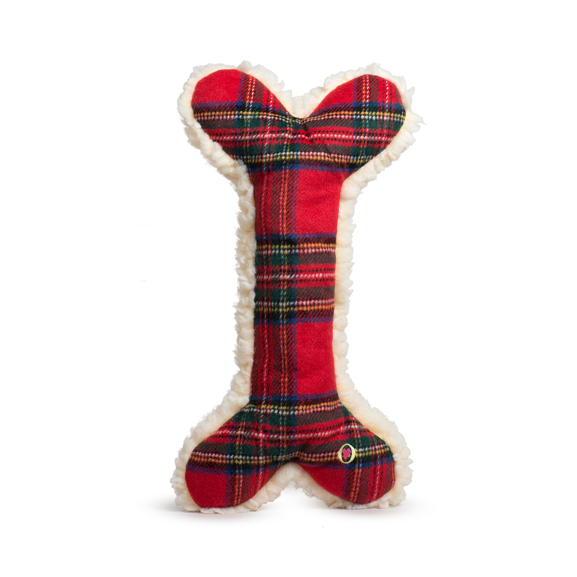 HuggleHounds Tartan Tidings Plush Bone Dog Toy - Dog Fuzzy Bone Toy, Soft Fleece, Durable, Stuffed Plush for Large Breeds, Puppies, Faux Sheepskin - 24" (1 Pack)
