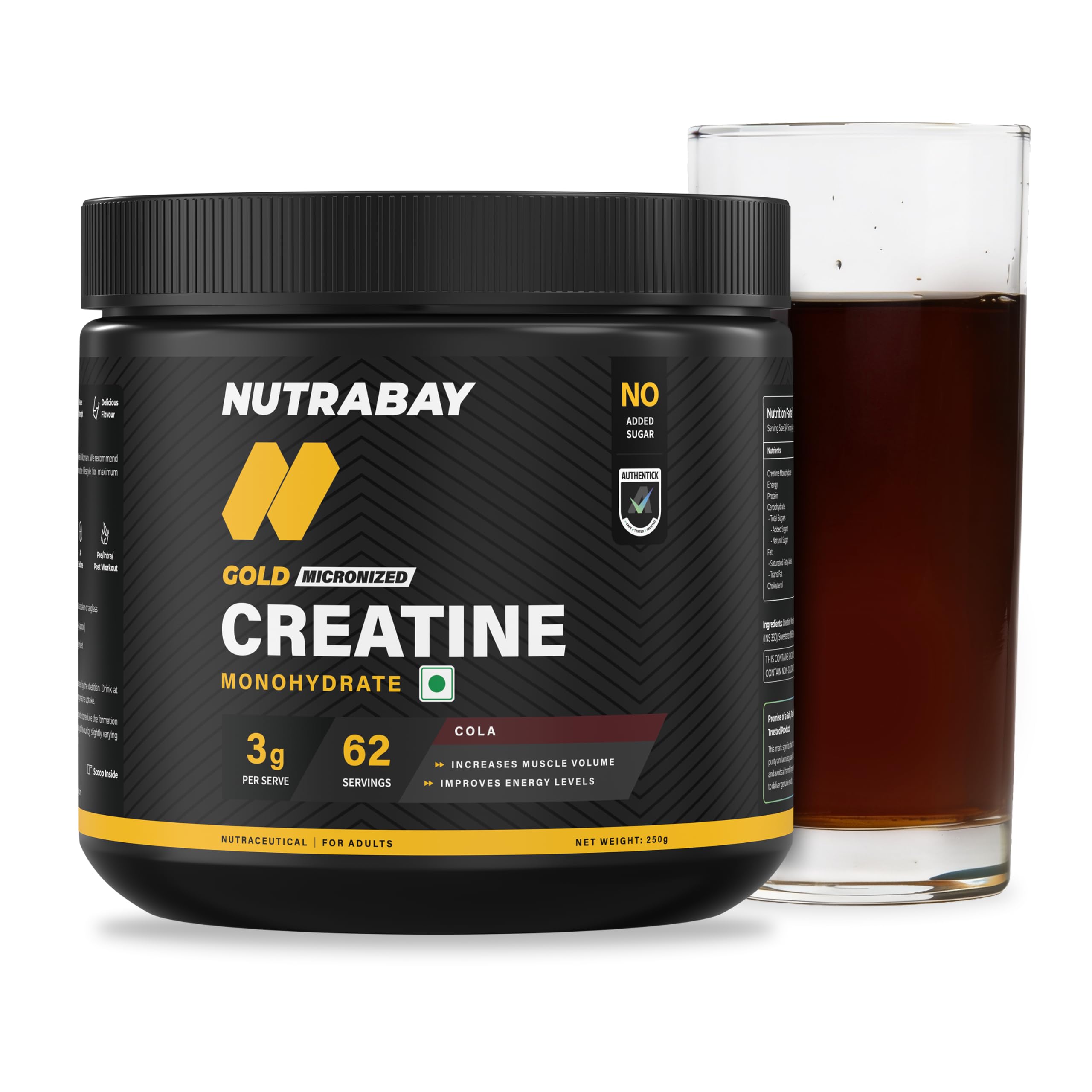 Nutrabay Gold Micronised Creatine Monohydrate Powder 3000mg Creatine per Serving, NABL Lab Tested – Increases Muscle Mass, Strength & Power – Pre/Post Workout Supplement – 250g, Cola-picture-16