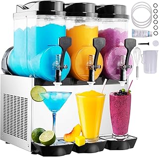 TECSPACE 45L 3 Tank 110V Commercial Slushy Machine 1100W, Stainless Steel Margarita Smoothie Frozen Drink Maker for Cockta...