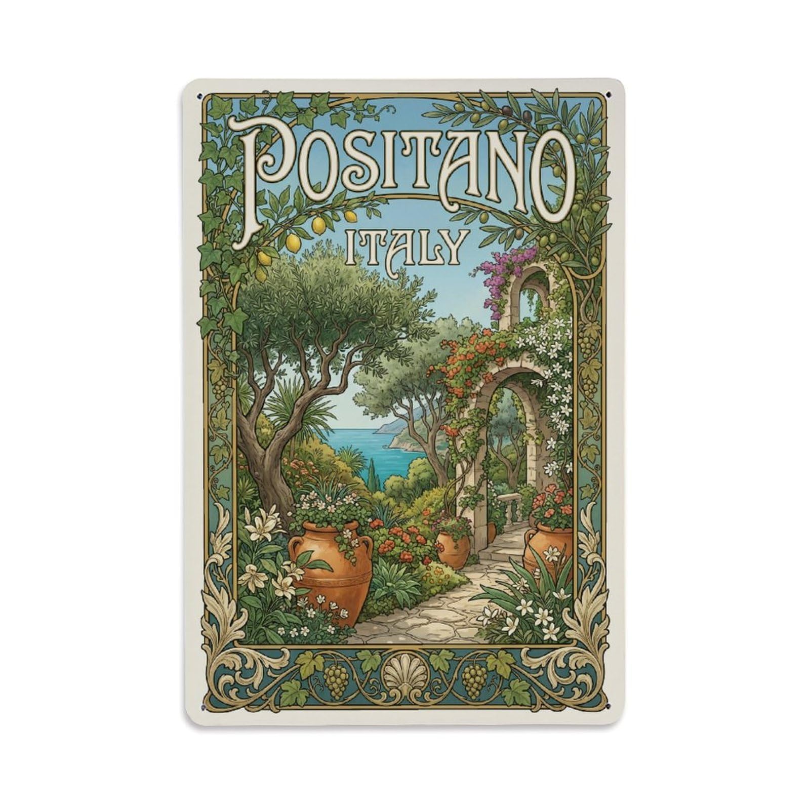 Vintage Travel Positano Italy Garden Metal Tin Sign