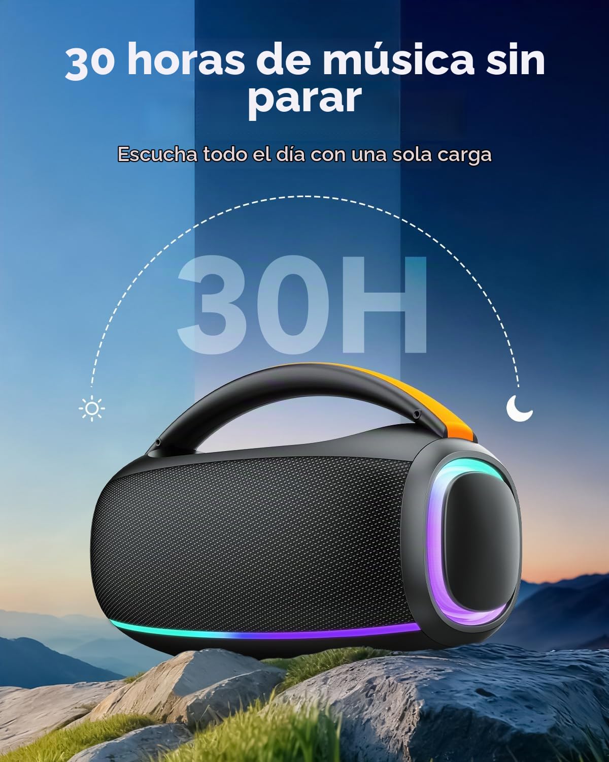 Bluetooth 5.4 Altavoz Bluetooth Potente 80W, Impermeable IPX7 Altavoces Portátil Potente con 8000mAh Batería, Sonido Estéreo, USB/RGB/TWS/AUX/TF, Speaker con 2EQ para Exterior, Negro Elegante