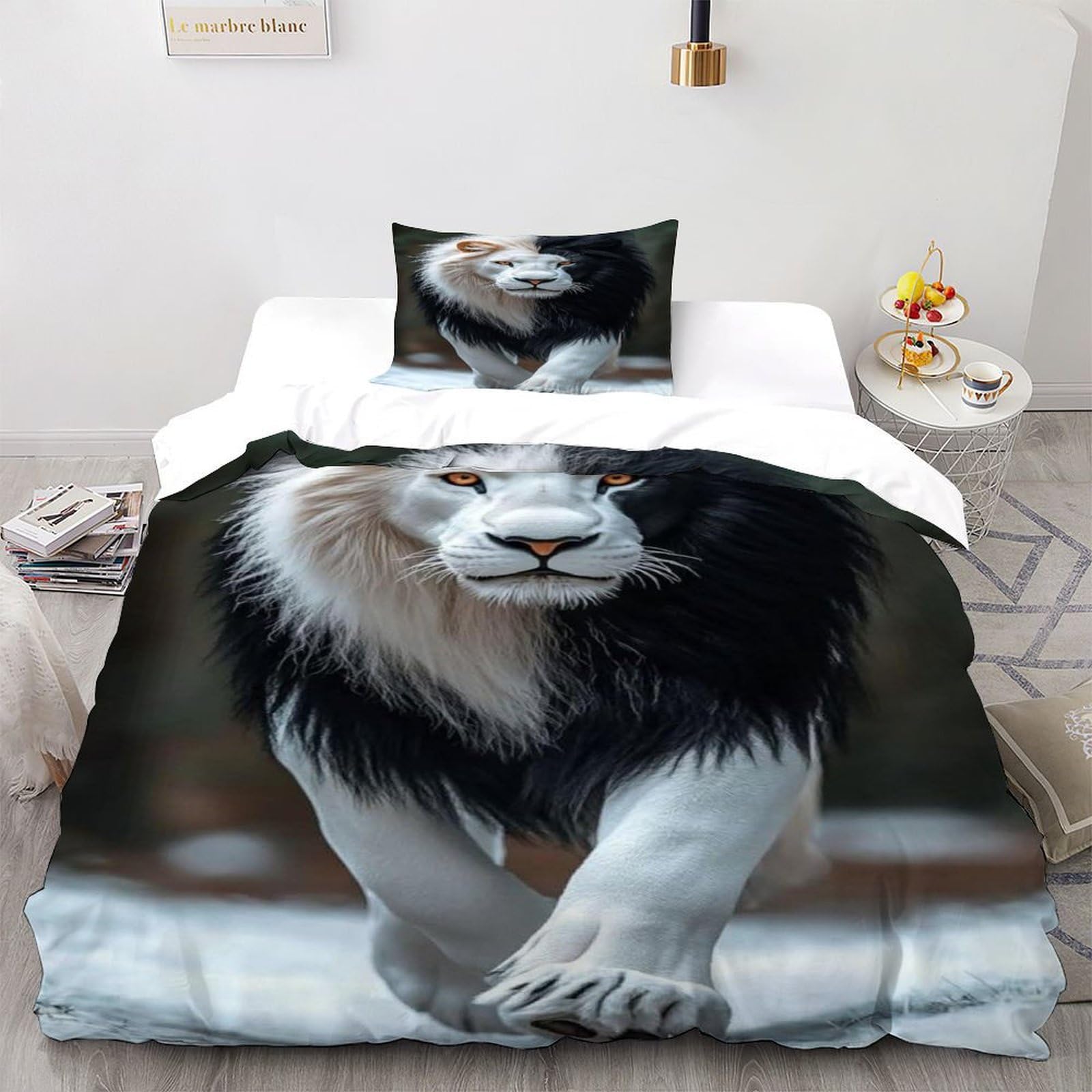 Housse de couette lion bicolore en microfibre 135x200 cm avec sa taie d'oreiller