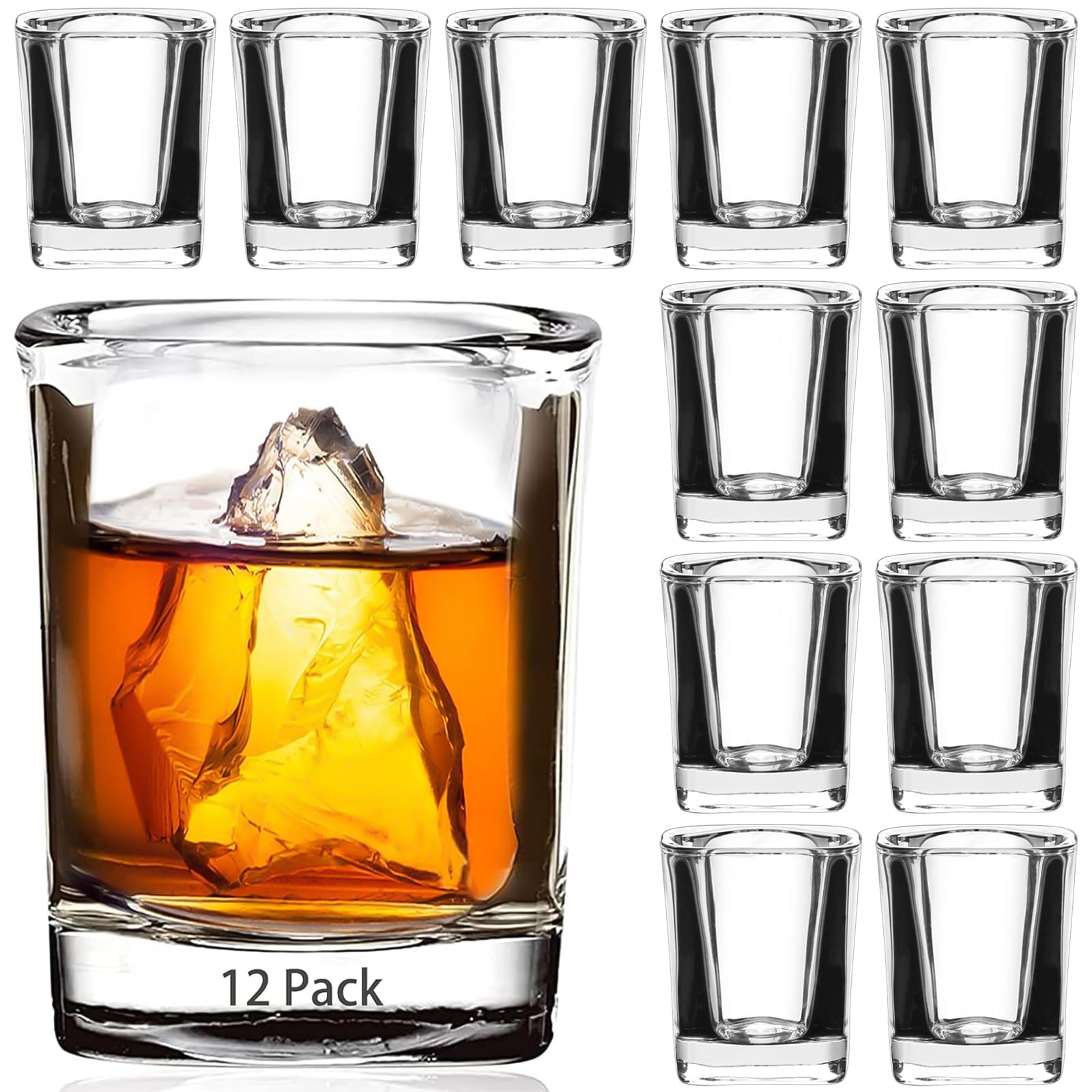 RUCKAE Juego de 12 vasos de chupito de base pesada, 2 onzas