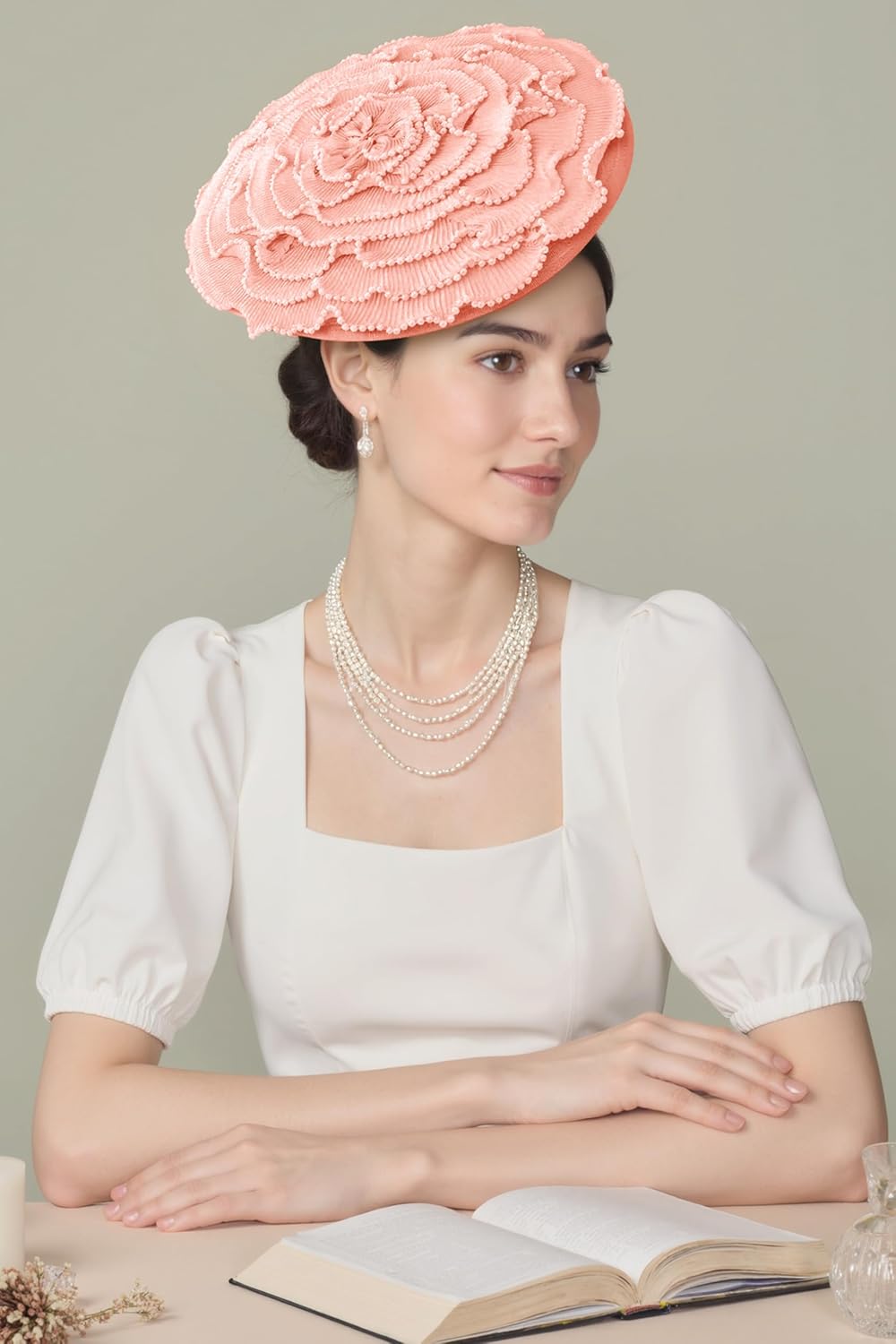 Coucoland Fascinators Hats for Women - Tea Party Cocktail Kentucky Fascinator Multilayer Flat Derby Hat with Pearl for Party - Image 4