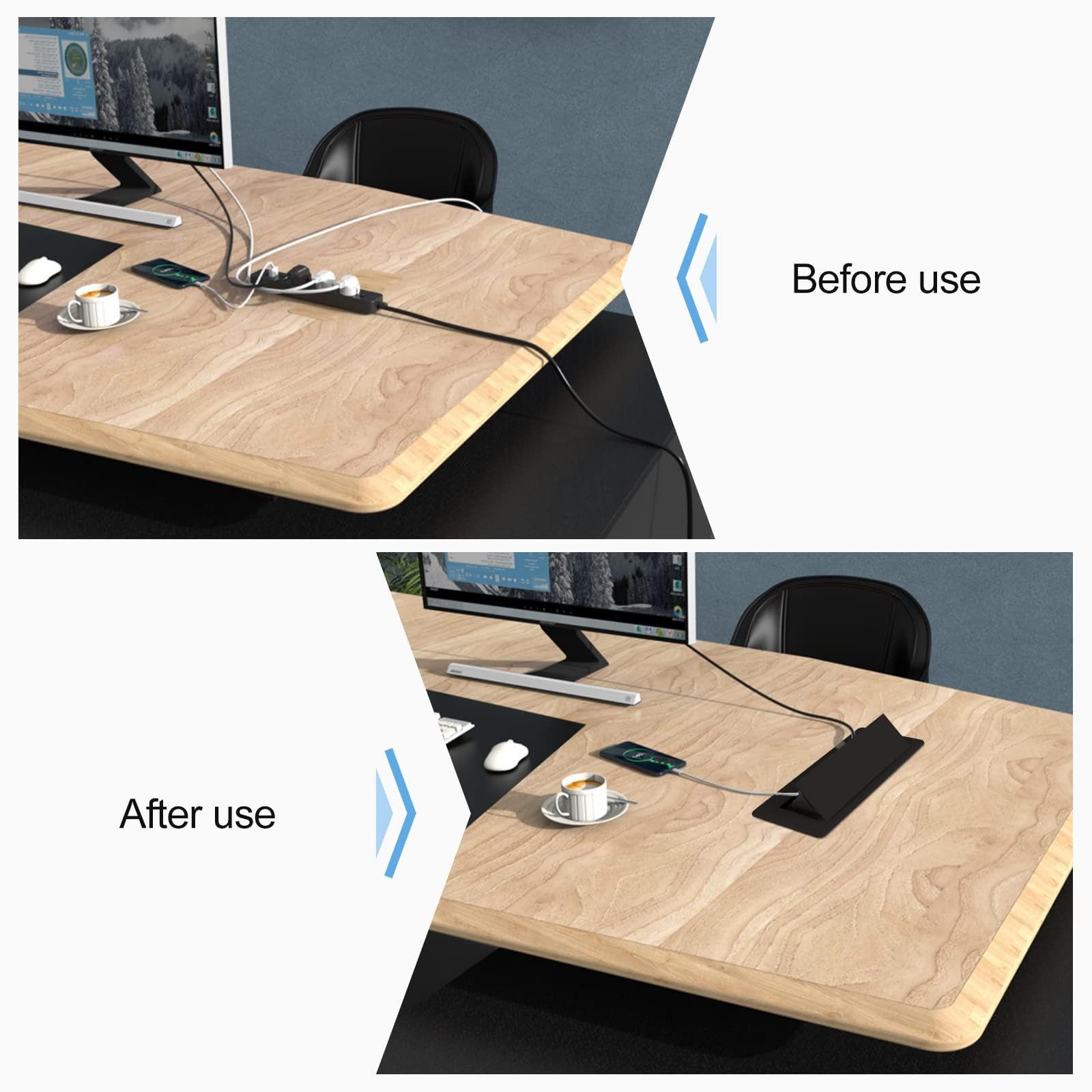 Prise De Bureau EncastréE, Multiprise Escamotable, avec 1/2 Prise + 2 USB Ou 3 Prises, avec Cordon d'alimentation De 1,8 M, Prise CachéE Multifonction, pour Cuisine, Bureau E