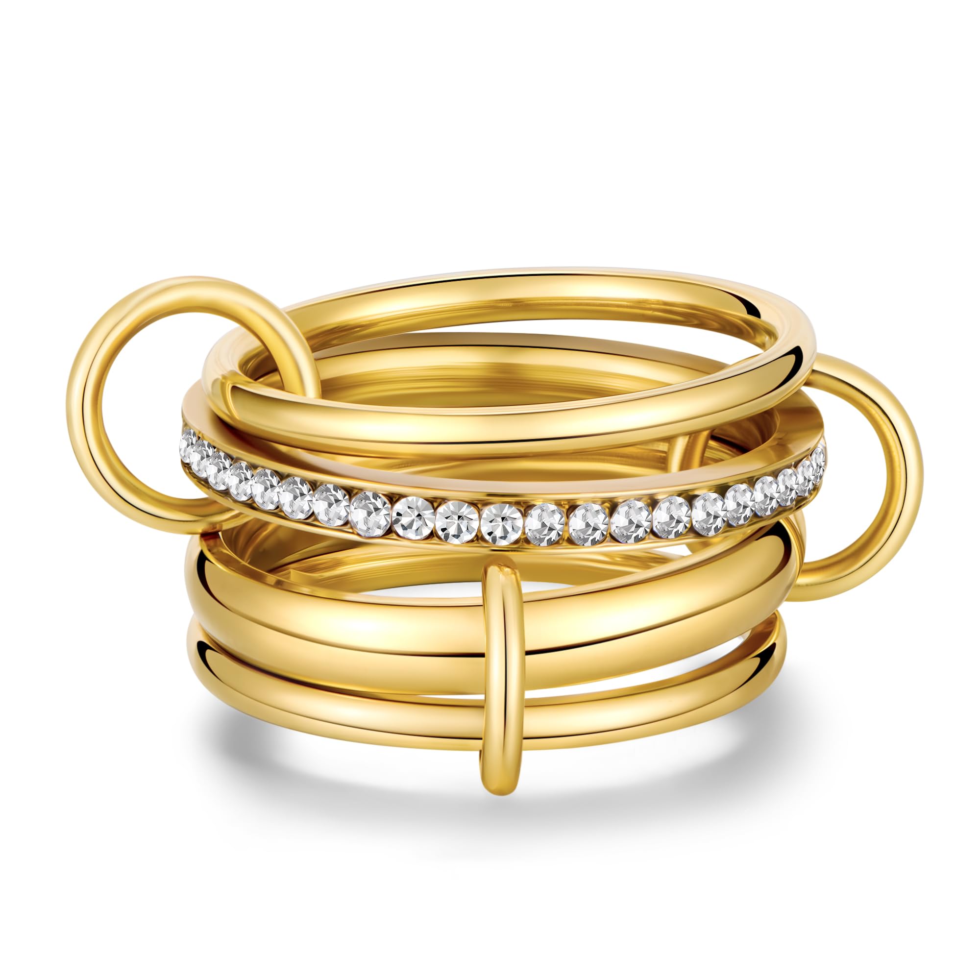 Gold Stackable Rings for Women Non Tarnish Stainless Steel Gold Linked Ring, Fashion Jewelry Rings Set for Daily Wear or S...