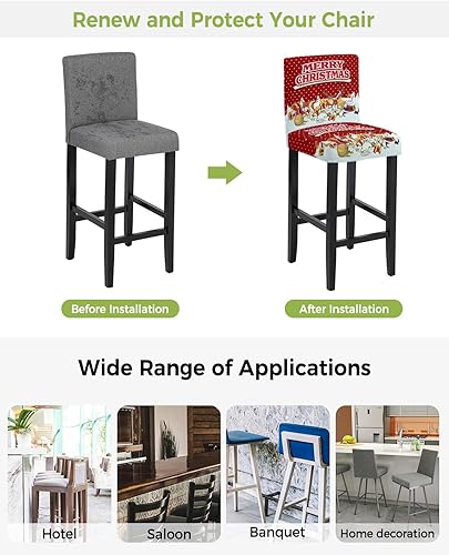 Miniatura 3 de Juego de 2 fundas elásticas para taburete de bar de Papá Noel, regalo de Navidad, gnomos, ciervos, lunares blancos, rojos, funda para silla de bar,