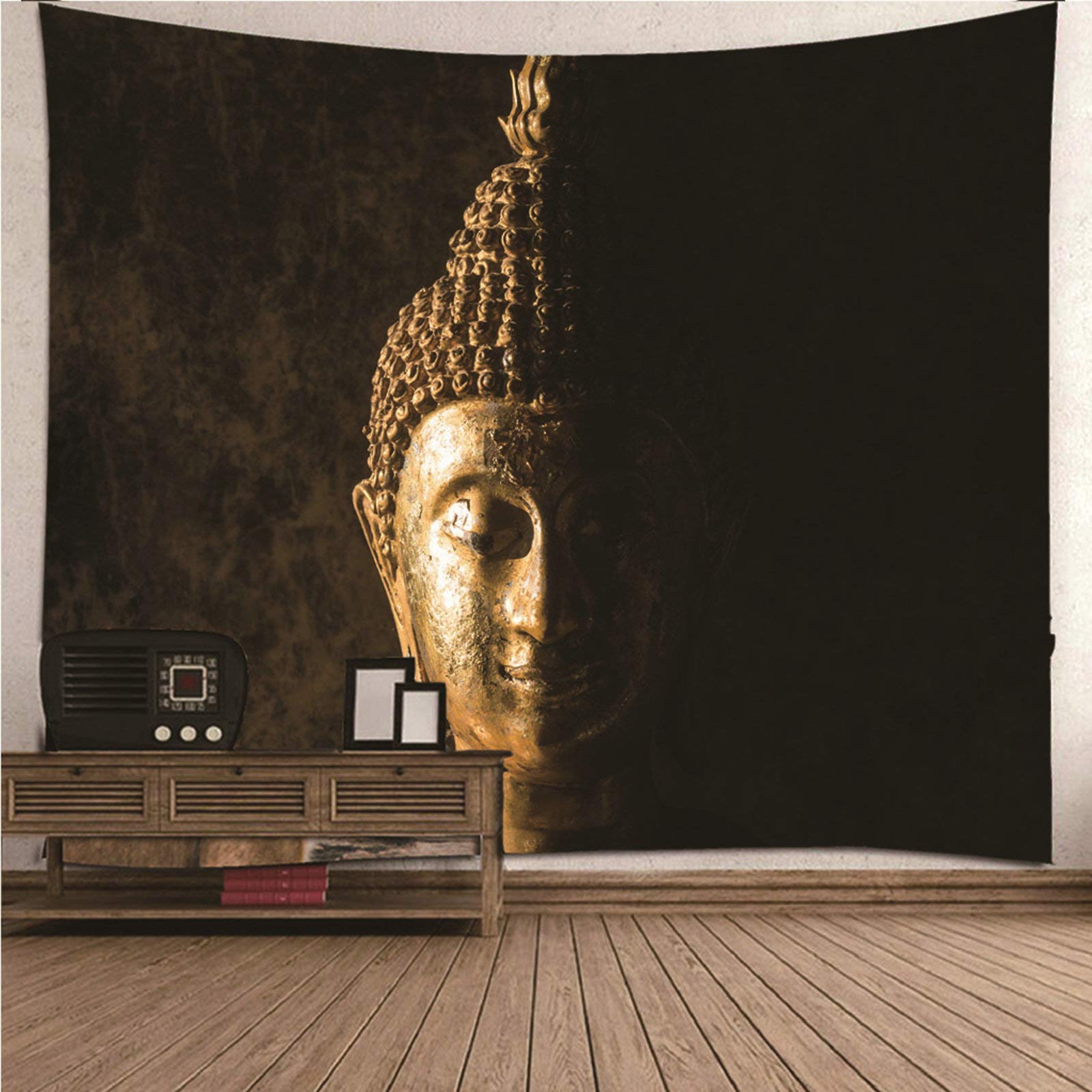 Arazzo da Parete Grande Decorazioni Parete Arazzo da Parete Poliestere 150x130CM Buddismo A Tema Testa di Buddha