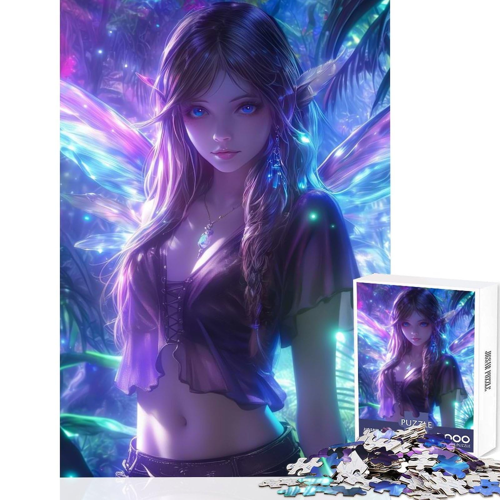 Magical Fairy Anime Girl 1000 Piece Jigsaw Puzzles Brain Teaser Gift Neat Cut Perfect Alignment Relaxing Indoor Group Activity 50x75cm