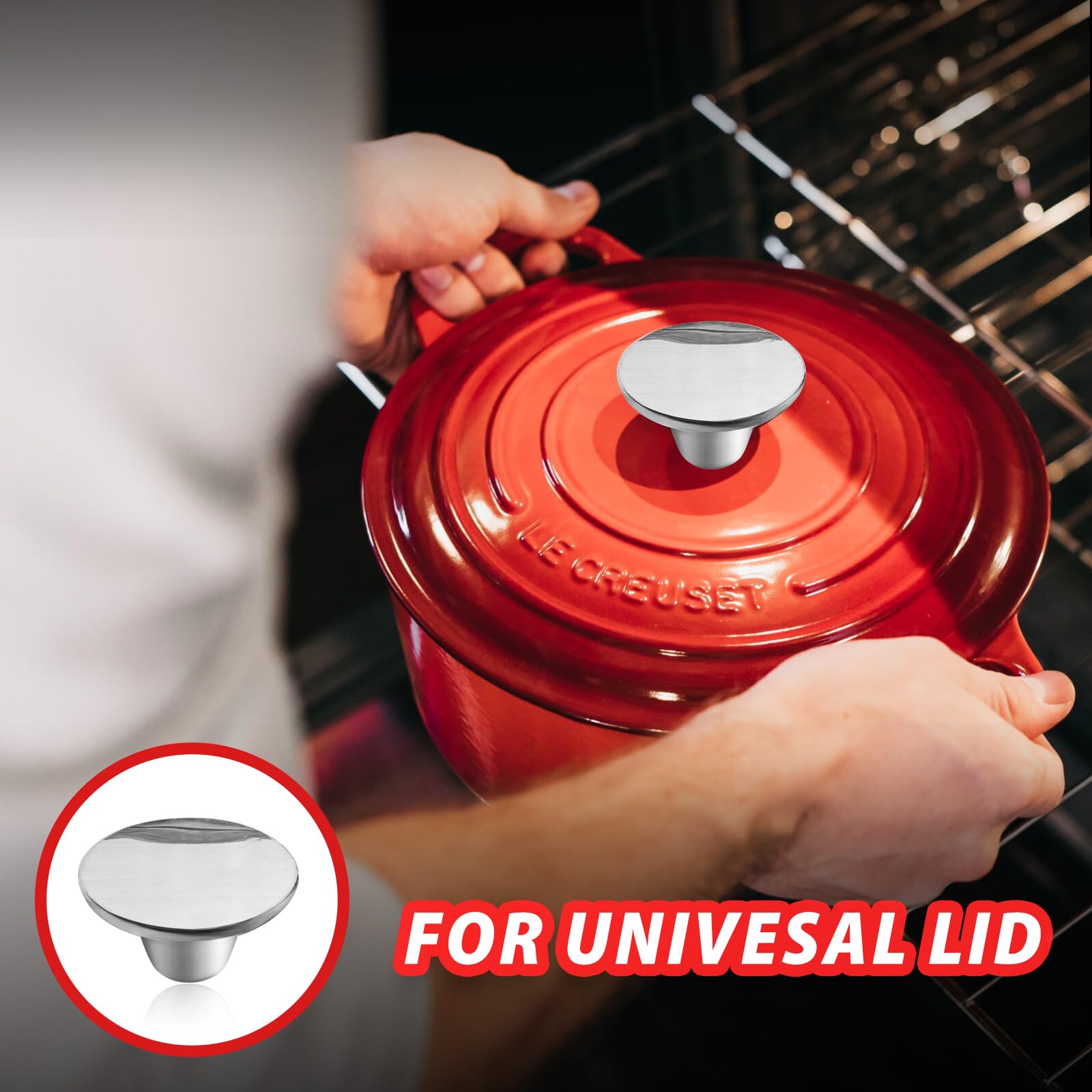 Unlorspy Solid Dutch Oven Knob Set - 4 Pack, Stainless Steel Replacement Handle, Gold/Silver, Universal Fit - View #2