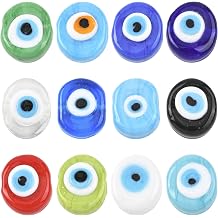 12Pcs Evil Eye Oval Lampwork Glass Beads for Jewelry Making 12 Colors Large Hole Glass Spacer Beads for Bracelets Earrings Necklaces Keychains Crafting Craft Supplies