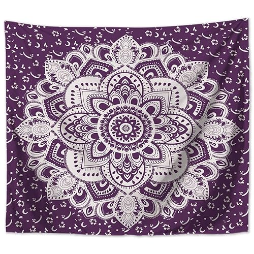 MT Majami Tapisserie murale Mandala indien en polyester violet 200 x 150 cm
