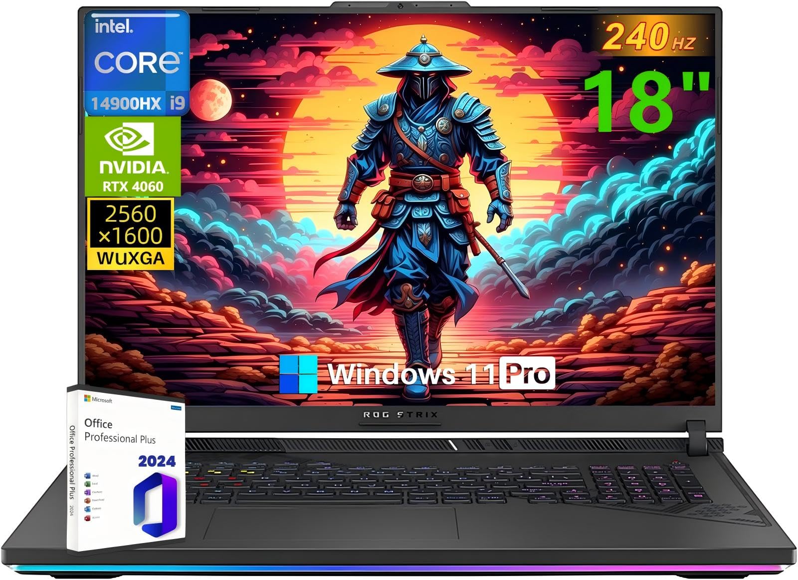 ASUS ROG Strix G18 18 Inch Gaming Laptop, Intel i9-14900HX 24-Core, 32 GB DDR5,2 TB SSD, Nebula 18" IPS 2.5K 240Hz, GeForce RTX 4060, Per Key RGB Backlit, Wi-Fi 6E, Win 11 Pro, w/Lifetime Office 2024