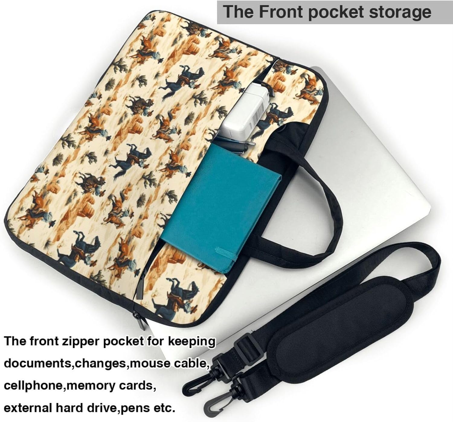 Retro Western Cowboy B Print Laptop Case, 15.6 inch Laptop Sleeve Computer Bags for Laptops for Women Men with Shoulder Strap and Handle