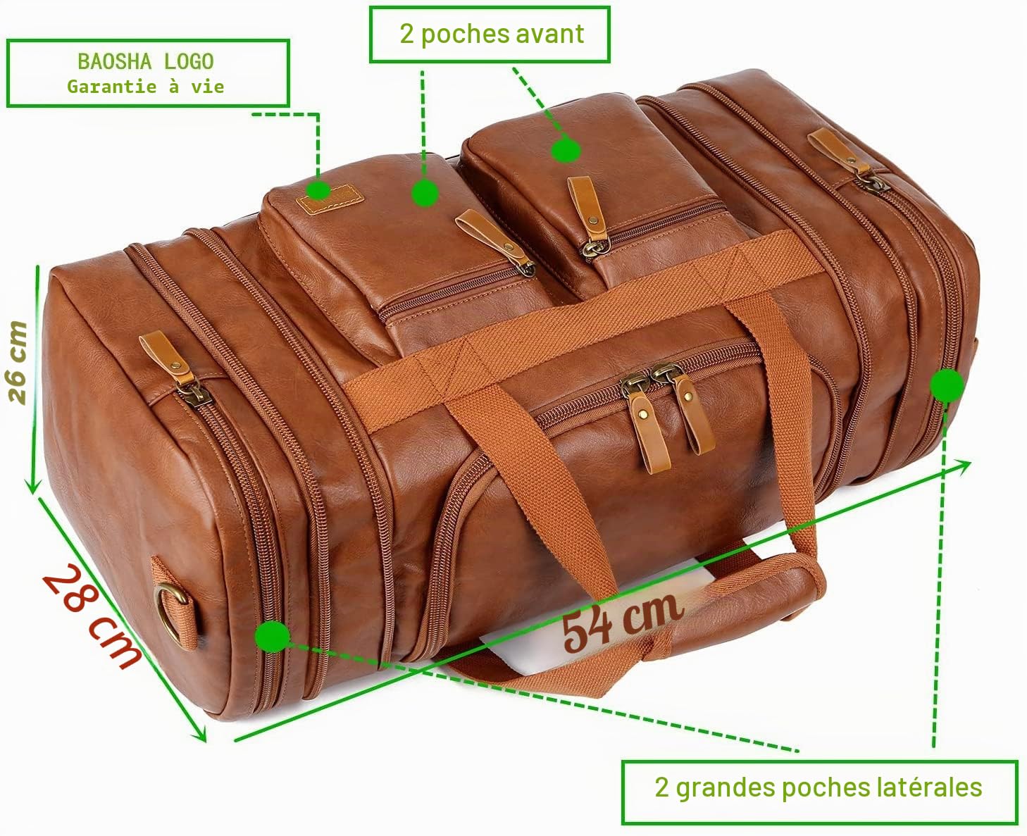 BAOSHA Sac de Voyage en Cuir PU Sacs à Main Week - End pour Hommes et Femmes Sacs de Voyage pour la Nuit Sac de Sport HB-21 (Marron)