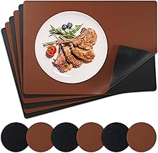Washable Placemat and Coasters, Leather Placemats, Non-Slip and Waterproof Double-Sided Placemats (Black Light Chestnut, Pack of 2)