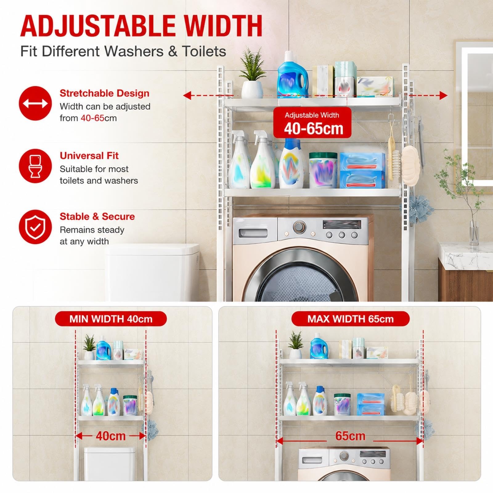 Generico Scaffale WC, Organizzatore Bagno, Salvaspazio Regolabile