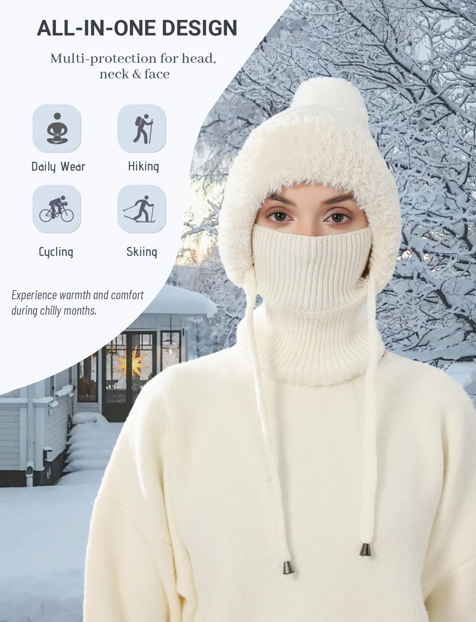 Passamontagna termico lavorato a maglia in pile maschera da sci morbido e caldo cappello invernale con copertura per collo e viso antivento scaldacollo 3 in 1 cappello con cappuccio completo