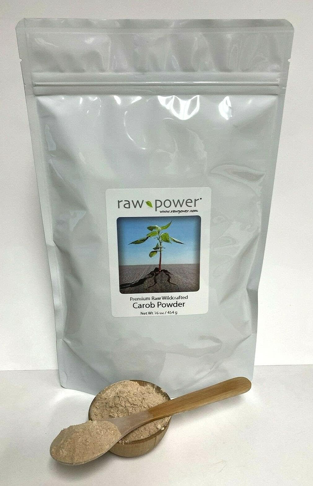 Raw Power Carob Powder, brand (16 oz, 100% raw and pure, wildcrafted)