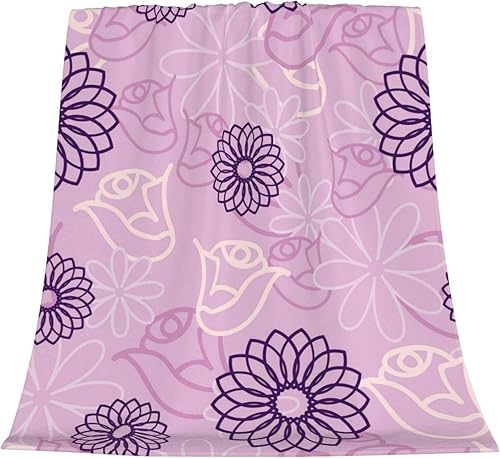 Miniatura 5 de AFHYZY Flower Throw Blanket for Women Soft Summer Fleece Blanket Washable Travel Lightweight Blanket for Sofa Bed Couch All Season (50"x40" -Purple)