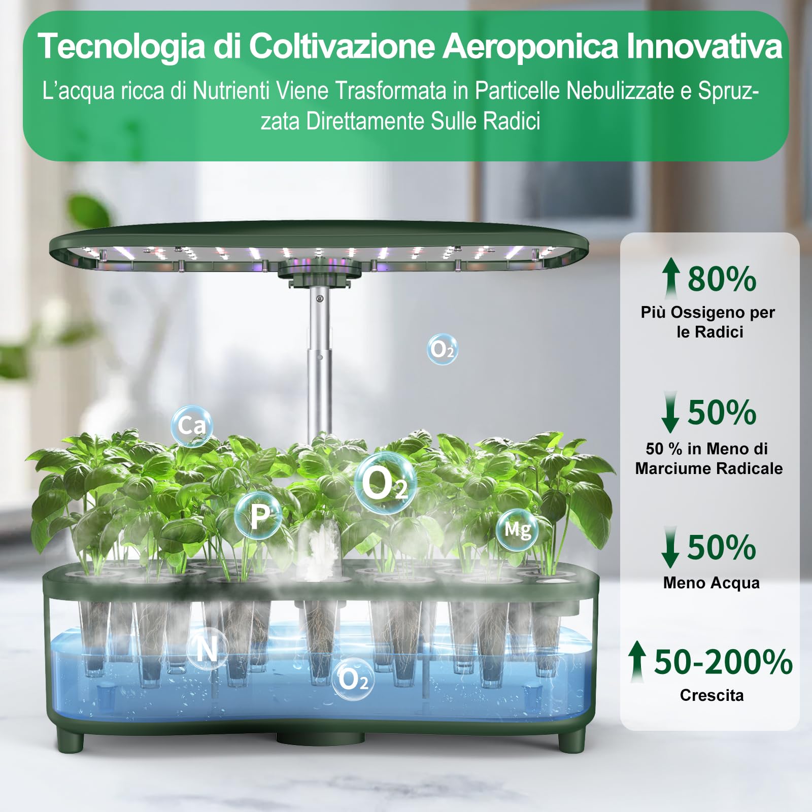 serra idroponica, kit giardino di erbe da interno, 15 baccelli, Smart Garden con timer automatico, con Luce di crescita LED a spettro completo, altezza regolabile fino a 20", serbatoio da 5L