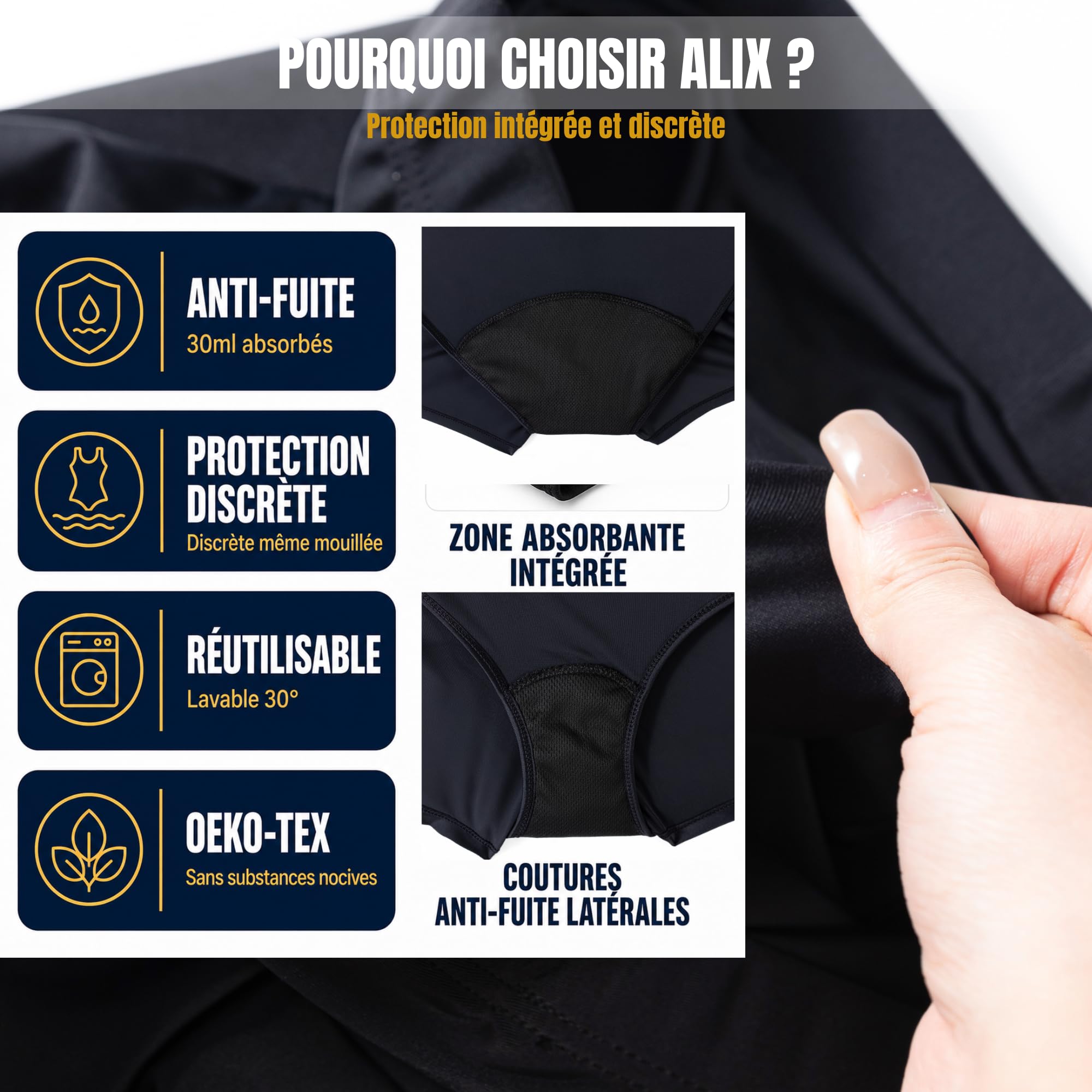 Maillot de bain menstruel | Culotte menstruelle | Maillot menstruel | Maillot menstruelle | maillot de bain menstruelle piscine | ideal adolescente | Flux léger à moyen | Parfait pour la piscine (XL)