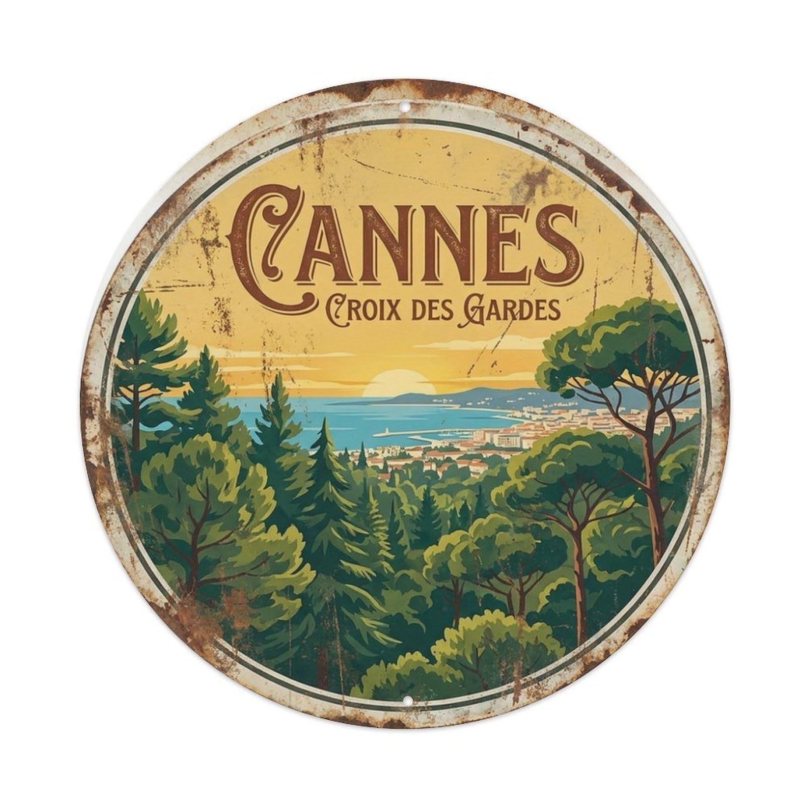 Cannes Croix Des Gardes Scenic Travel Vintage Metal Tin Sign