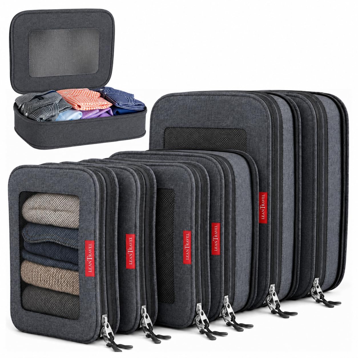 LeanTravel - Secchi di imballaggio a compressione per organizzatori da viaggio con doppia cerniera