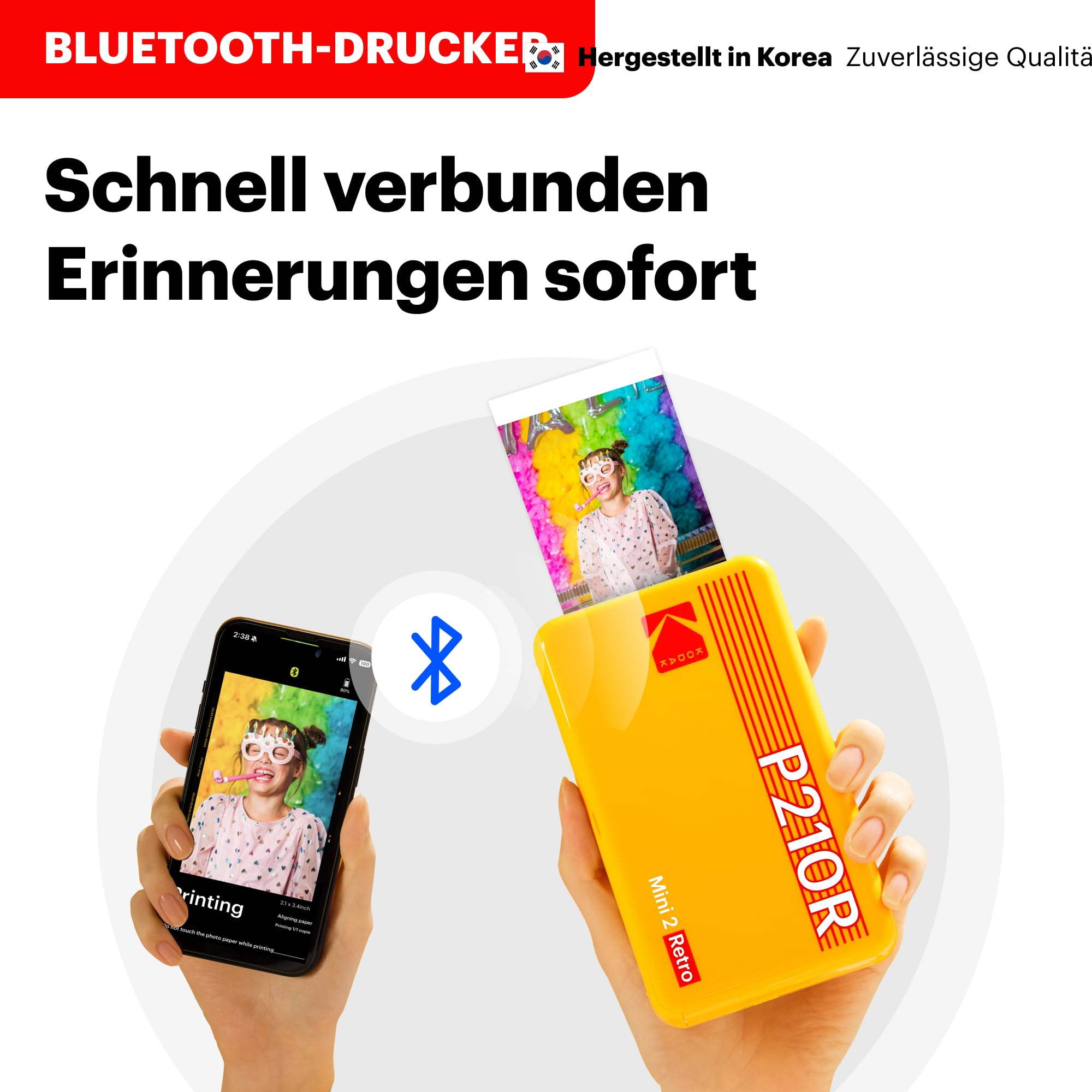 Kodak Mini 2 Retro mobiler Farbig Fotodrucker für Smartphone (iPhone & Android) - Weiß - 8 Blatt (54 x 86 mm, 4Pass-Technologie-Laminierung)