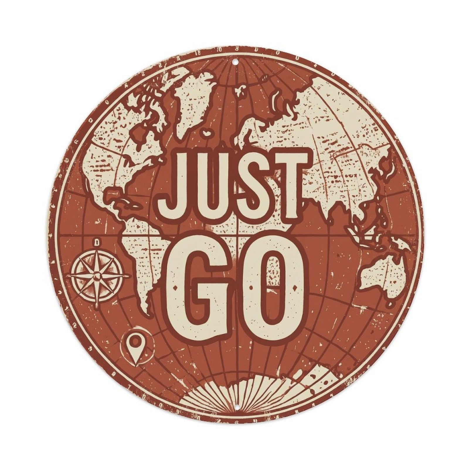 Yrnq 8X8inch Vintage Style Vintage World Map With Compass Just Go Seeker Metal Tin Sign