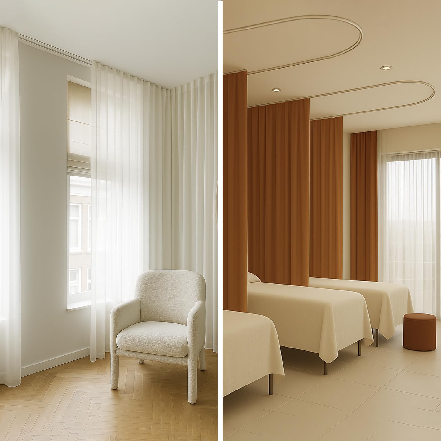 Rieles para Cortinas Curvables para Techo, Riel Altamente Flexible y Resistente, Fácilmente Ajustable a cualquier forma, Guías decorativas CINTACOR Blanco 300 cm