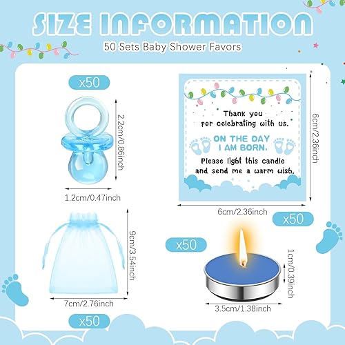 Miniatura 2 de Ctosree 50 juegos de regalos de baby shower para invitados, 50 lindos chupetes de bebé, 50 velas de luz de té, 50 etiquetas de agradecimiento, 50