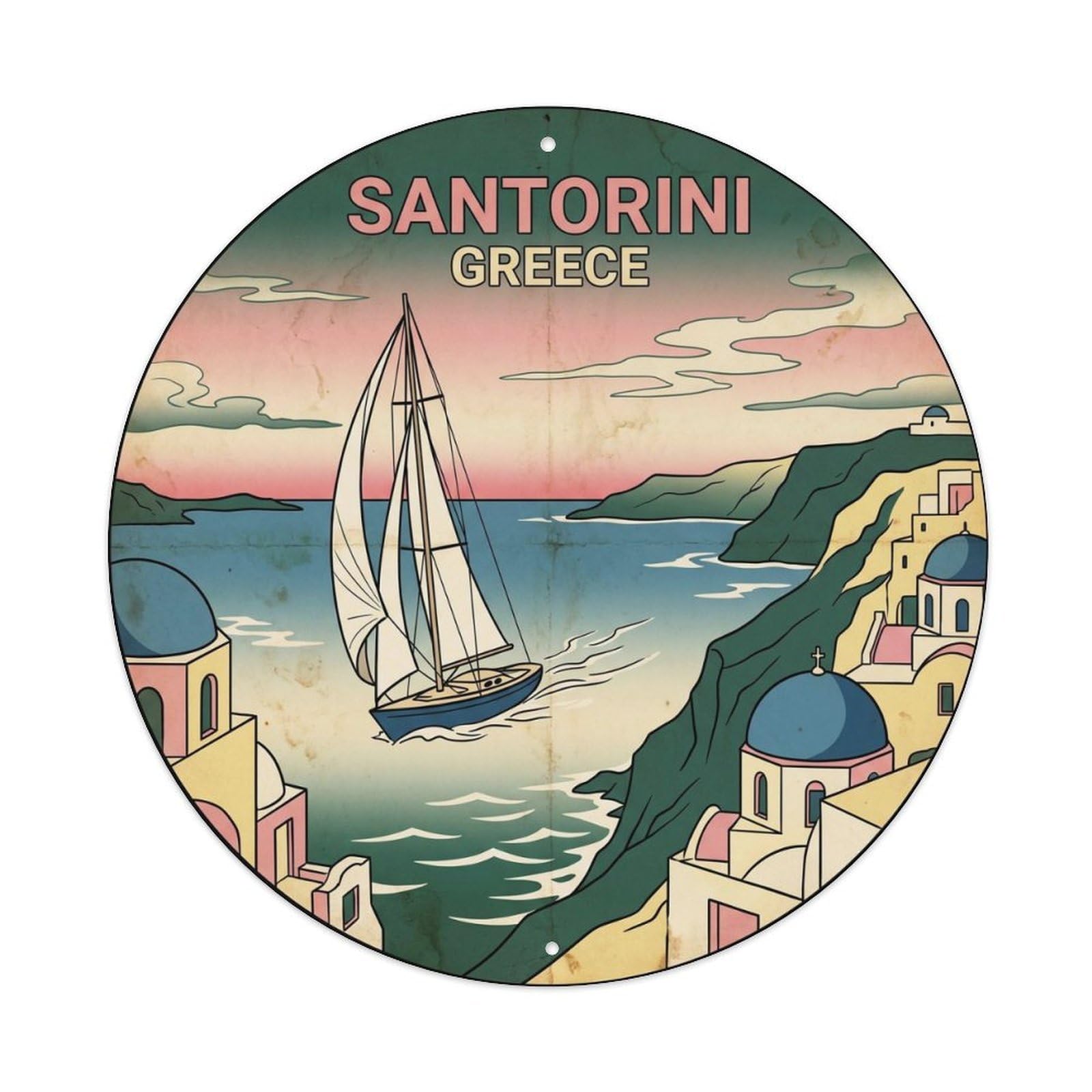 Sailing Yacht Caldera Santorini Greece Aegean Sea Metal Tin Sign