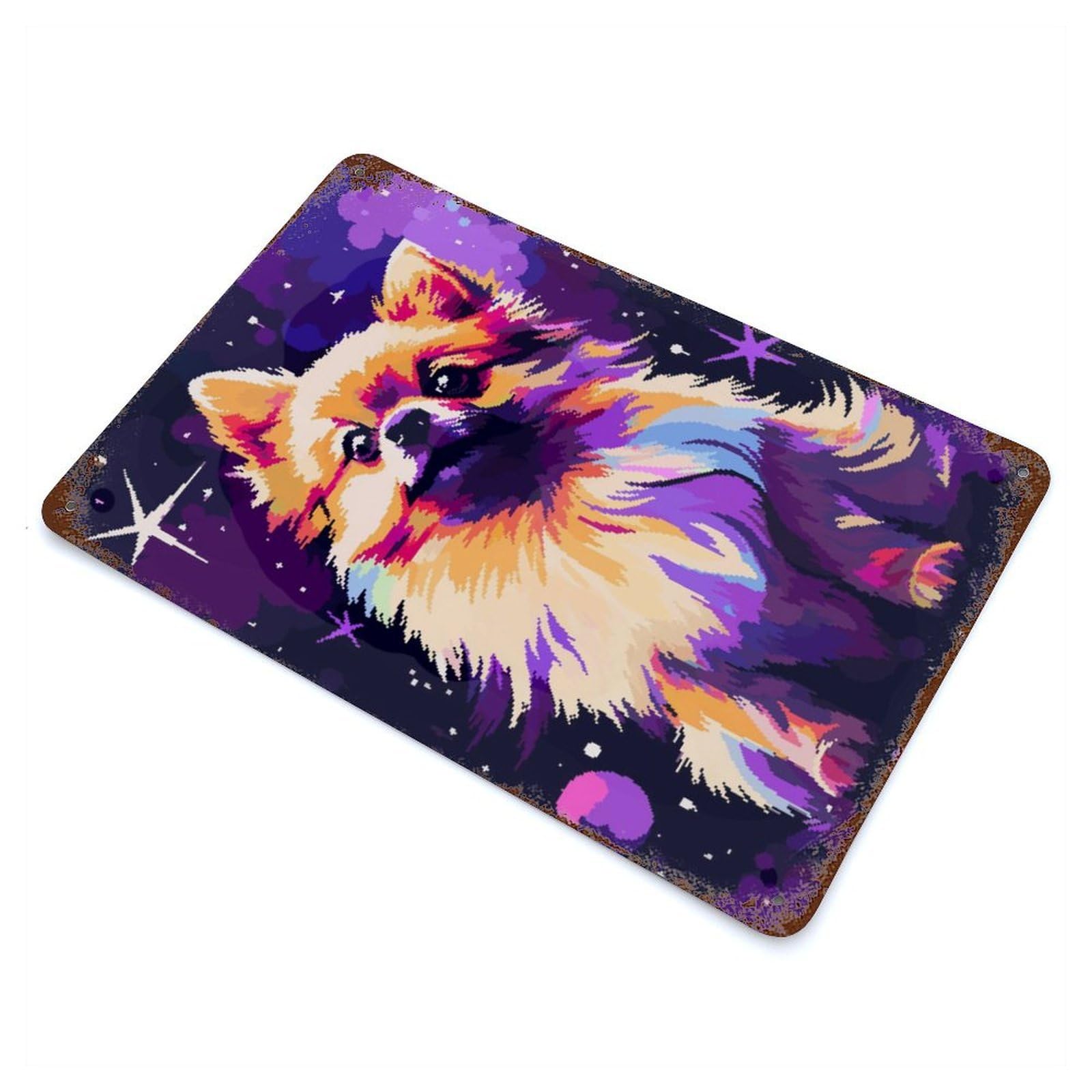 Vintage Rust Metal Sign Pomeranian Cute Pixel Art 11.8"x7.9", Decorative Metal Wall Art for Basement, Hobby Room And Garage Decor