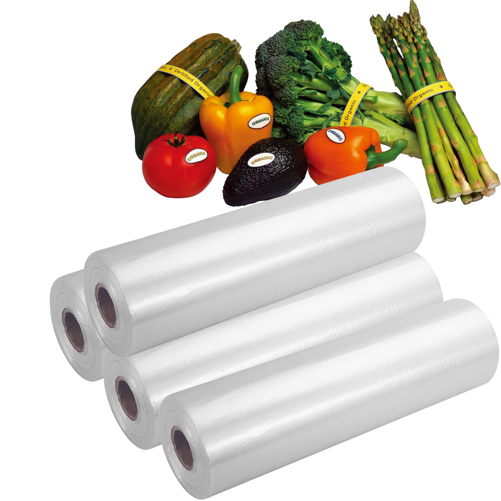 Plastic Produce Bag 12" X 20", Clear Food Storage Bags for Food, Fruit, Vegetable, Refrigerator Storage, Kitchen,350 Bags/Roll (4 Rolls)