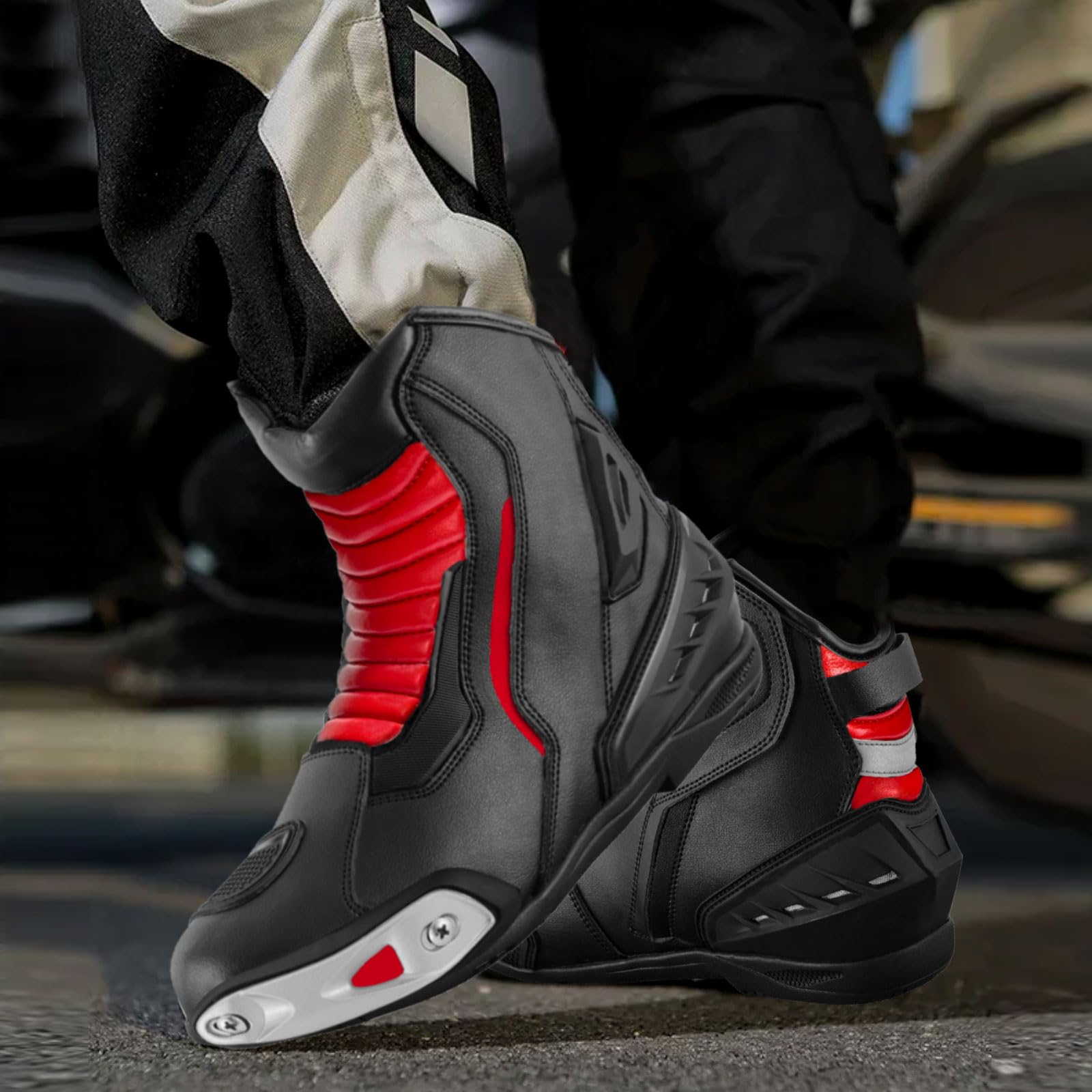 Zapatos de moto de cuero para hombre, botas protectoras antideslizantes con soporte para el tobillo,CE Aprobado
