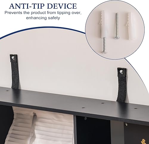 Miniatura 6 de ROBUD Juego de cocina de madera para niños y niños pequeños con máquina de café, máquina de hielo, microondas, horno, armario grande, 12 accesorios,