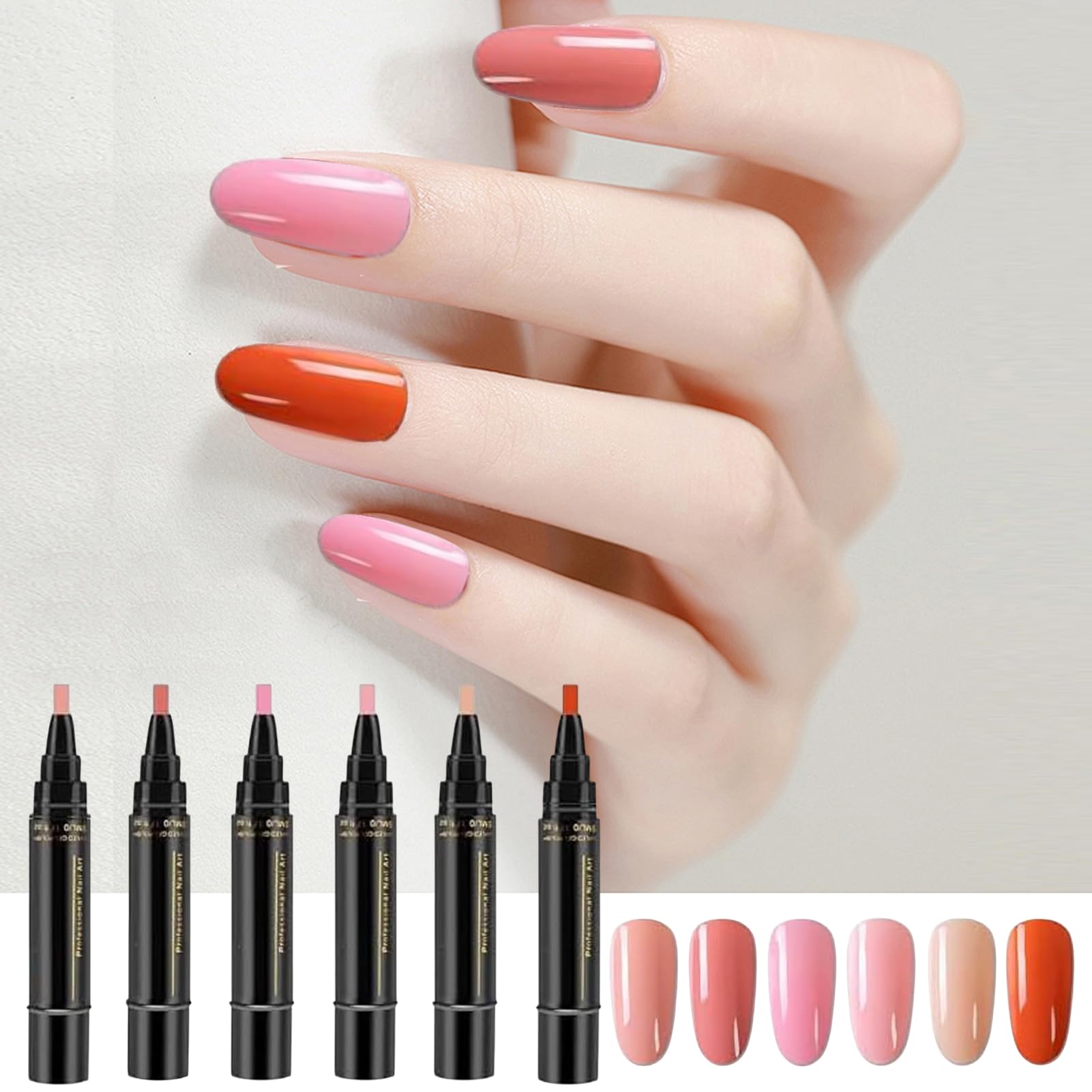 Penne per smalto per unghie | Penna per chiodos gel a 6 colori ad asciugatura rapida | Nessun UV gel Varnish Art Pen Strumento | Accessori pittura polacco 3 in 1 chiodi per il salone per la casa