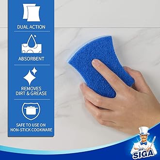 MR.SIGA Non-Scratch Cellulose Scrub Sponge, Dual-Sided Dishwashing Sponge for Kitchen, 12 Pack