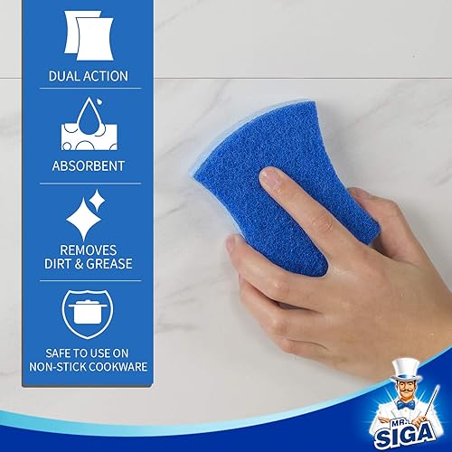 Miniatura 5 de MR.SIGA Esponja exfoliante de celulosa antiarañazos, esponja de doble cara para lavar platos para cocina, paquete de 12 Azul real, azul claro,Verde,